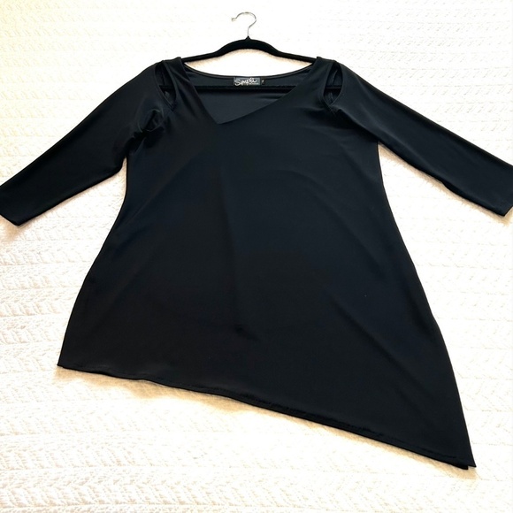Sympli Nu Focus Asymmetric Hem Cut Out Shoulder 3/4 Sleeve Tunic Size 10 Black - Picture 7 of 17